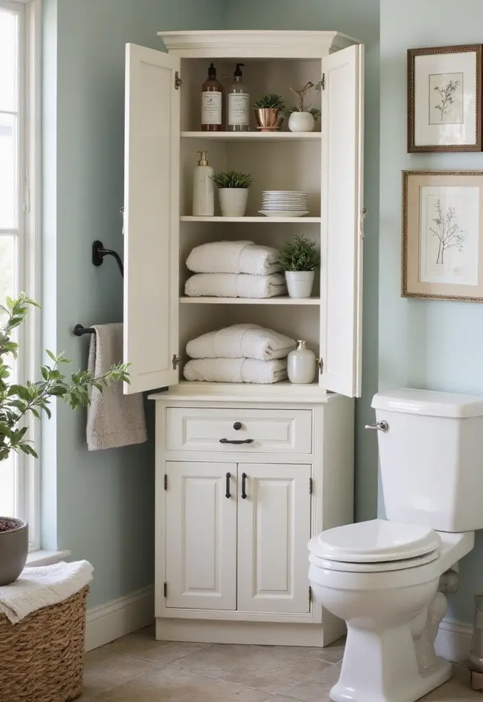 27 Small Bathroom Cabinet Ideas That Add Storage - 5. Corner Cabinets