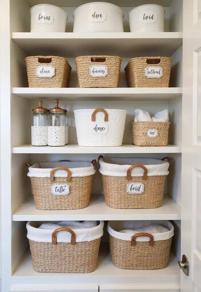 27 Small Bathroom Cabinet Ideas That Add Storage - 7. Stylish Baskets