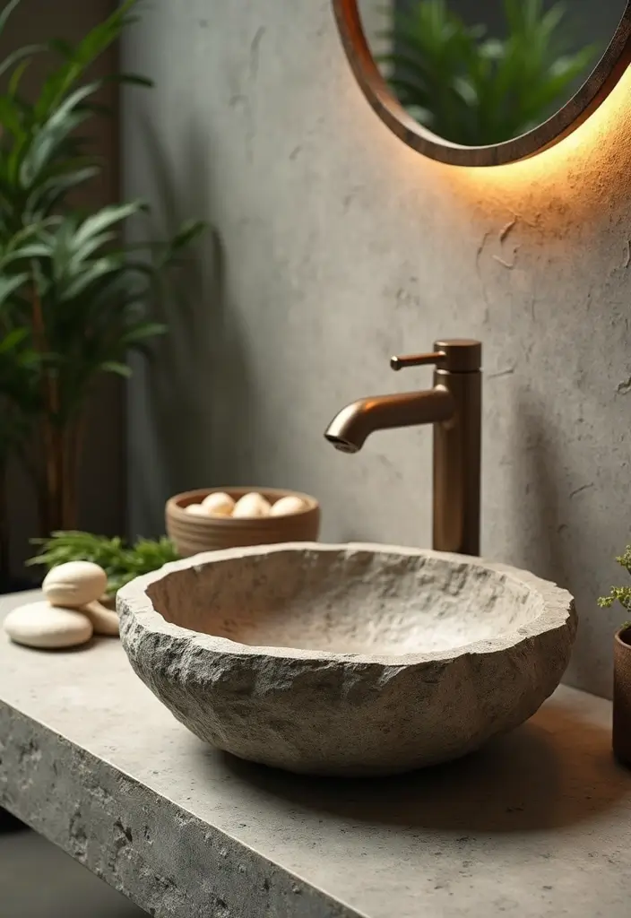 27 Small Bathroom Sink Ideas That Save Space Stylishly - 14. Nature-Inspired Sinks