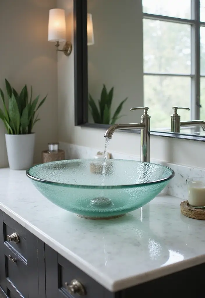 27 Small Bathroom Sink Ideas That Save Space Stylishly - 9. Glass Sinks