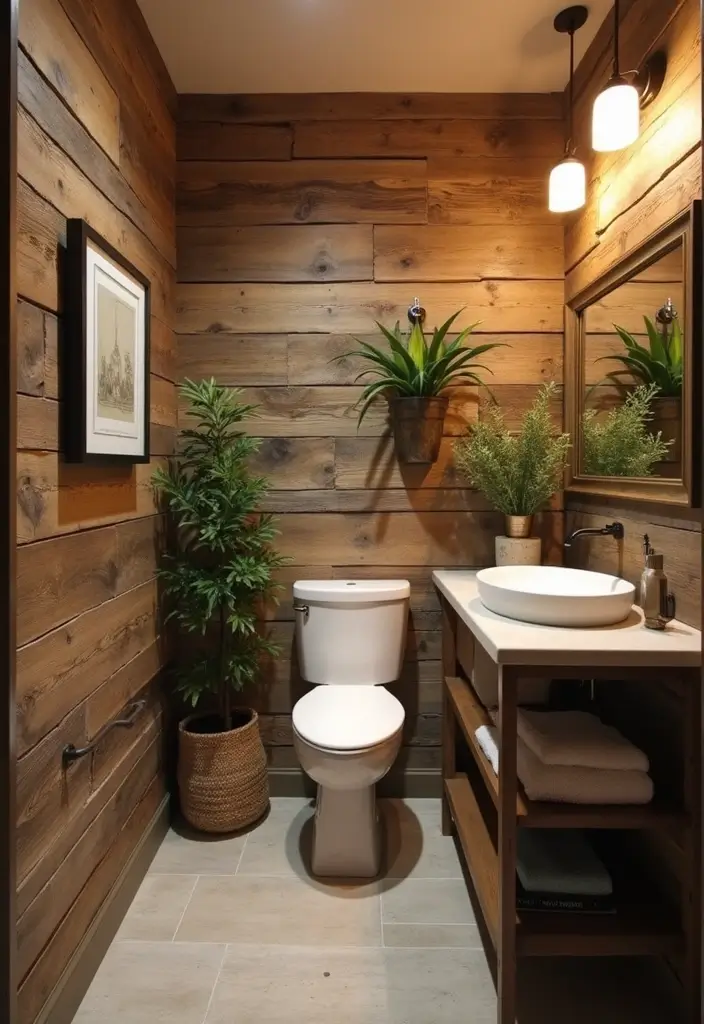 27 Small Cabin Bathroom Ideas With Rustic Charm - 1. Reclaimed Wood Walls