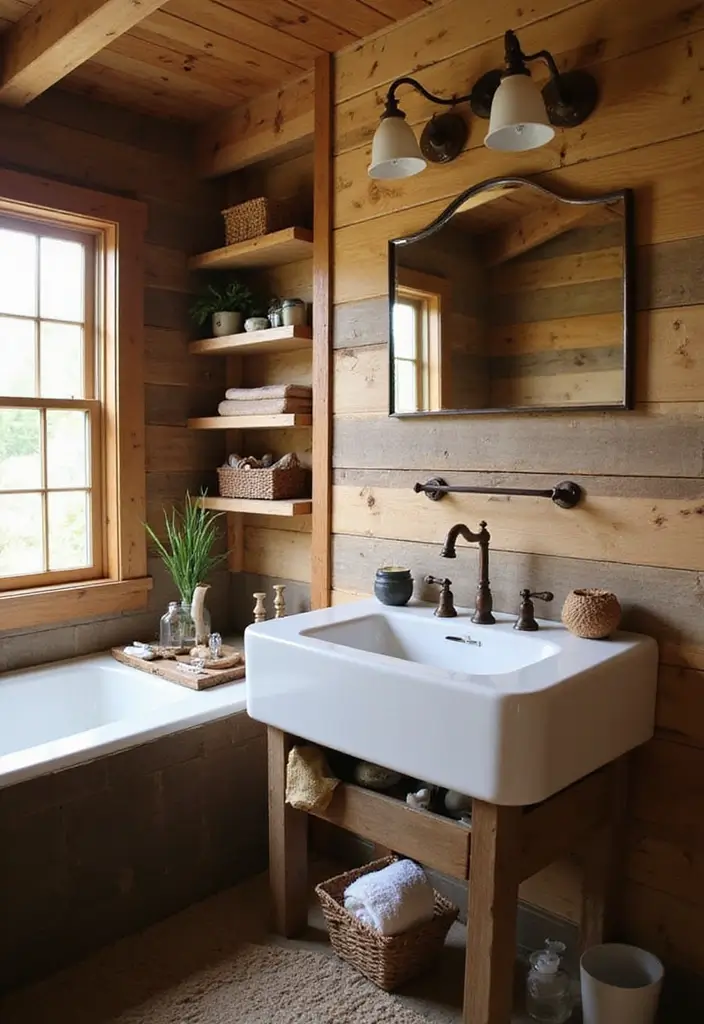 27 Small Cabin Bathroom Ideas With Rustic Charm - 12. Farmhouse Sink Style