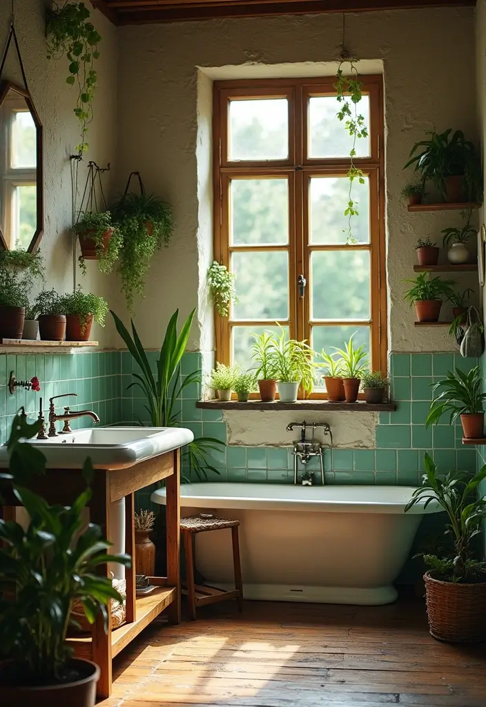 27 Small Cabin Bathroom Ideas With Rustic Charm - 13. Greenery and Plants