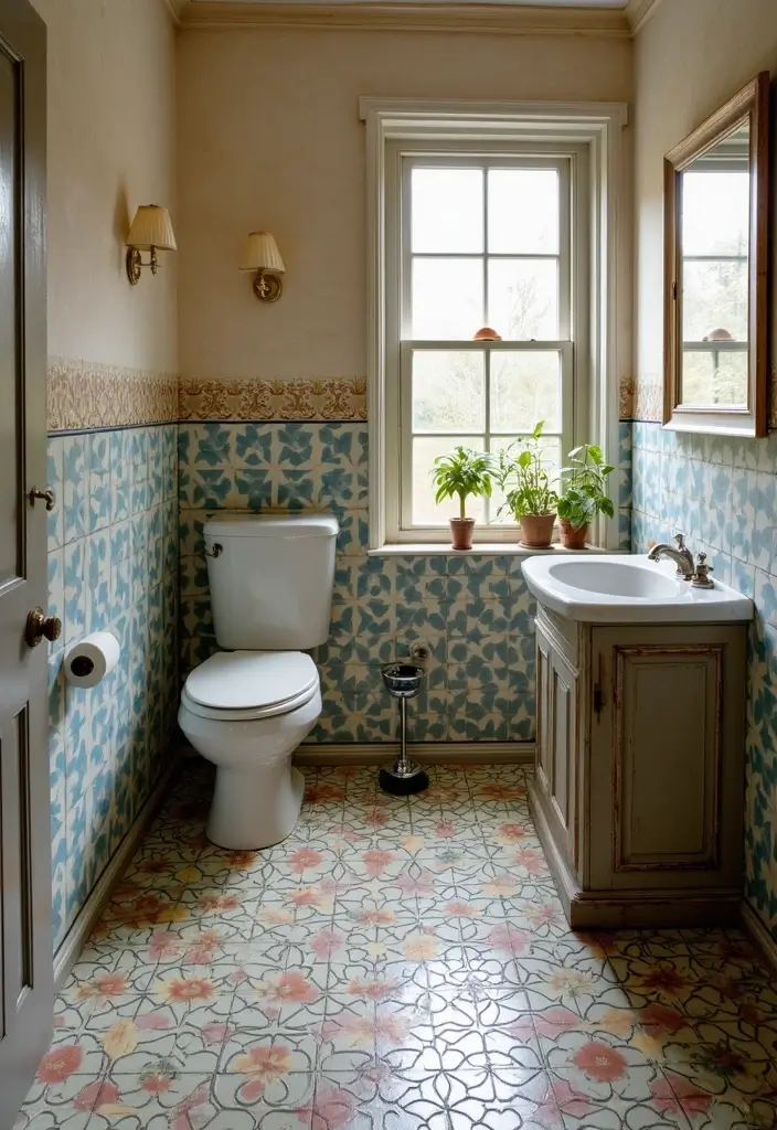 27 Small Cabin Bathroom Ideas With Rustic Charm - 15. Vintage Tiles