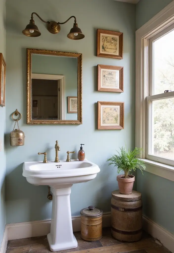 27 Small Cabin Bathroom Ideas With Rustic Charm - 2. Vintage Accessories