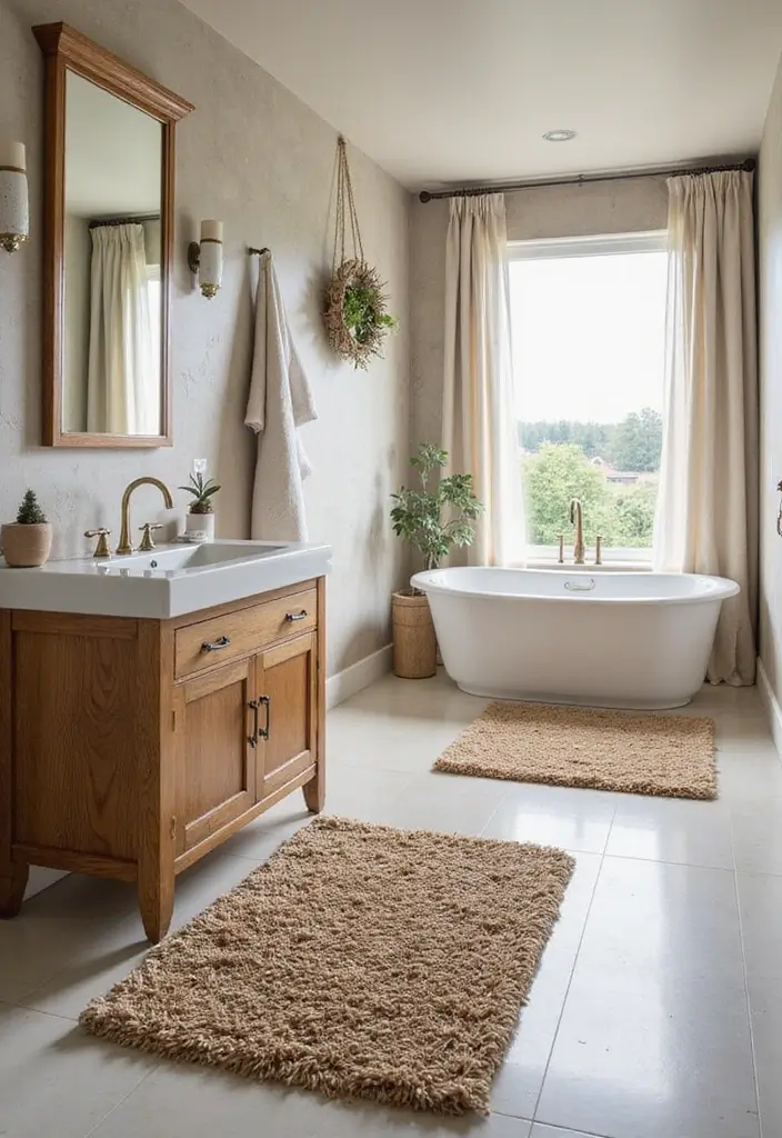 27 Small Cabin Bathroom Ideas With Rustic Charm - 24. Stylish Bath Mats