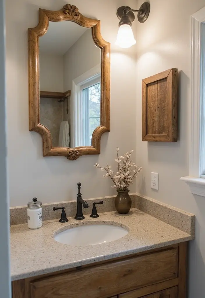 27 Small Cabin Bathroom Ideas With Rustic Charm - 26. Rustic Mirror Options