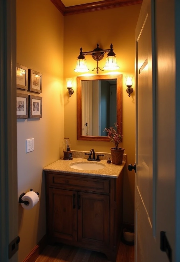 27 Small Cabin Bathroom Ideas With Rustic Charm - 5. Cozy Lighting Fixtures