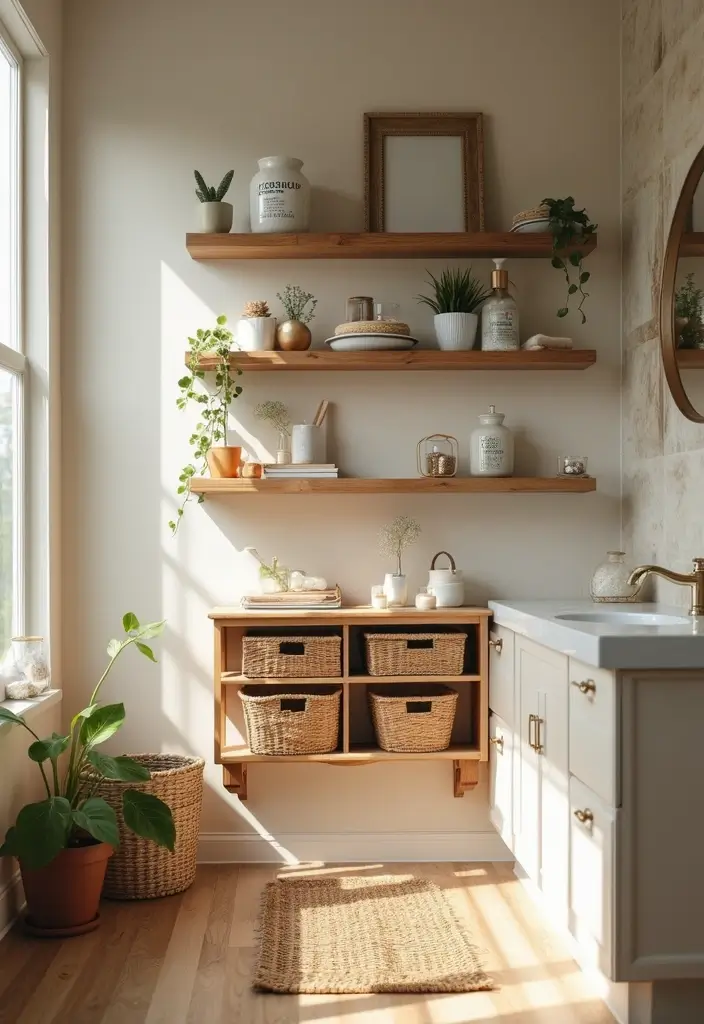 27 Small Cabin Bathroom Ideas With Rustic Charm - 6. Open Shelving for Storage