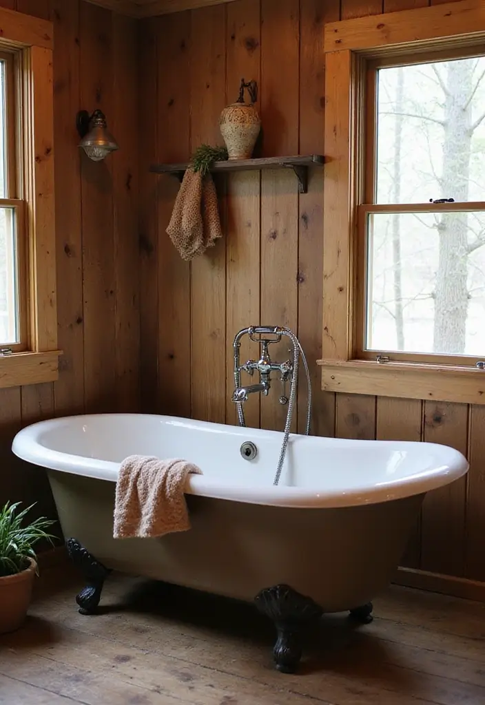 27 Small Cabin Bathroom Ideas With Rustic Charm - 7. Rustic Bathtub Options