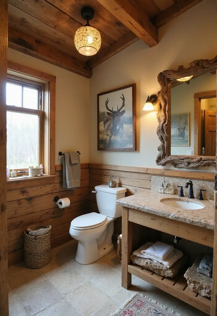 27 Small Cabin Bathroom Ideas With Rustic Charm - 9. Nature-Inspired Decor