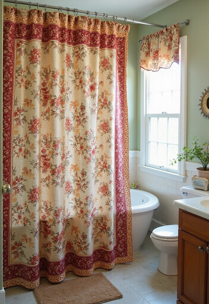 27 Small Victorian Bathroom Designs That Feel Classic - 17. Colorful Shower Curtains