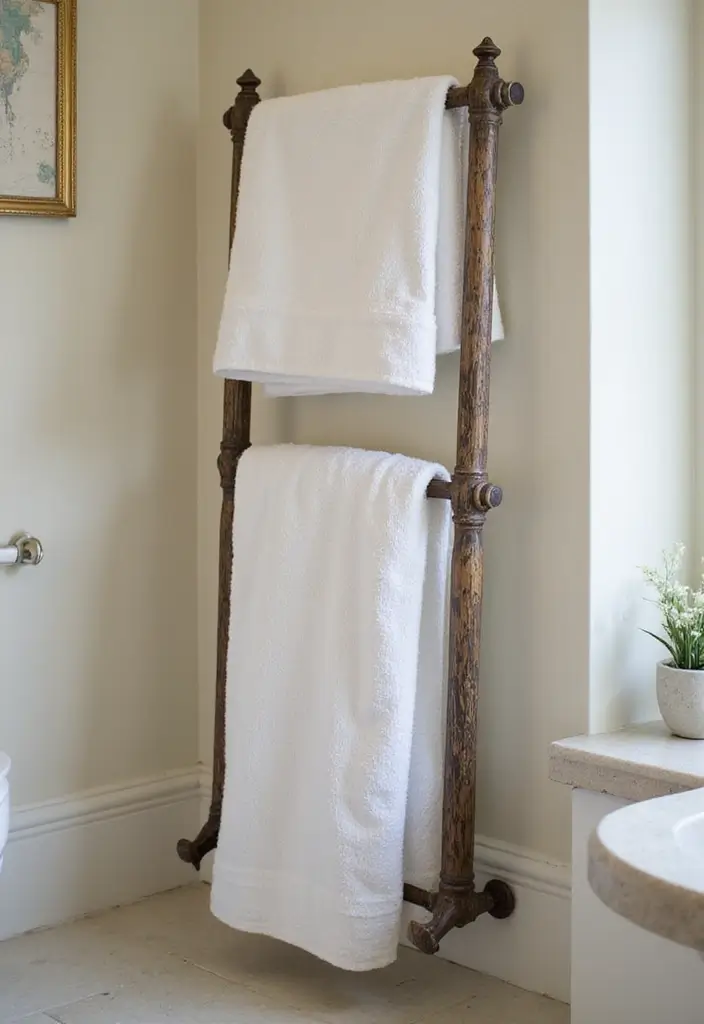 27 Small Victorian Bathroom Designs That Feel Classic - 18. Vintage Towel Racks