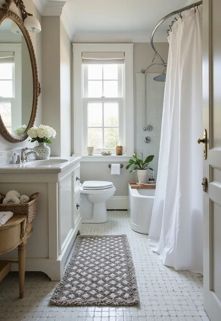 27 Small Victorian Bathroom Designs That Feel Classic - 19. Patterned Shower Mats