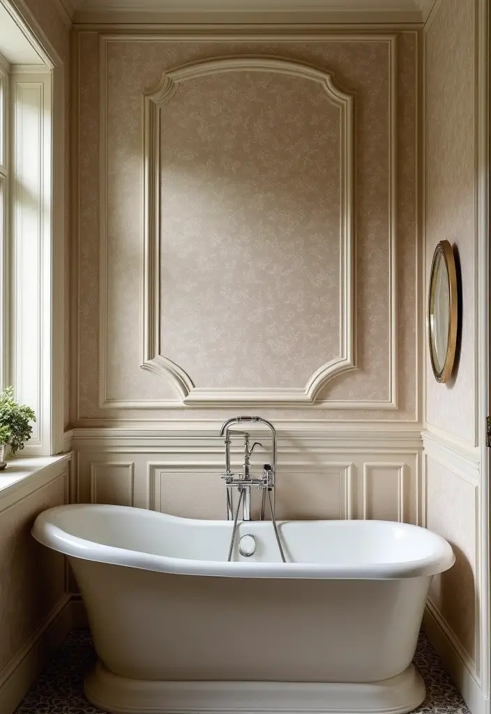 27 Small Victorian Bathroom Designs That Feel Classic - 26. Textured Wallpaper