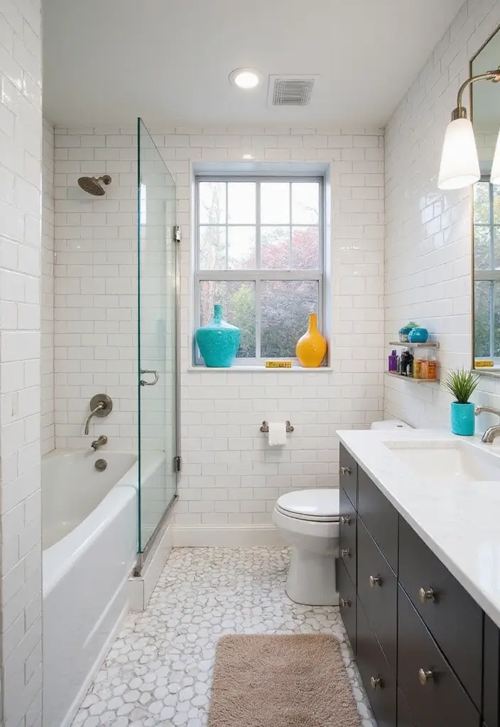 27 Subway Tile Bathroom Wall Designs That Never Go Out of Style - 15. Subway Tiles with Accent Pieces