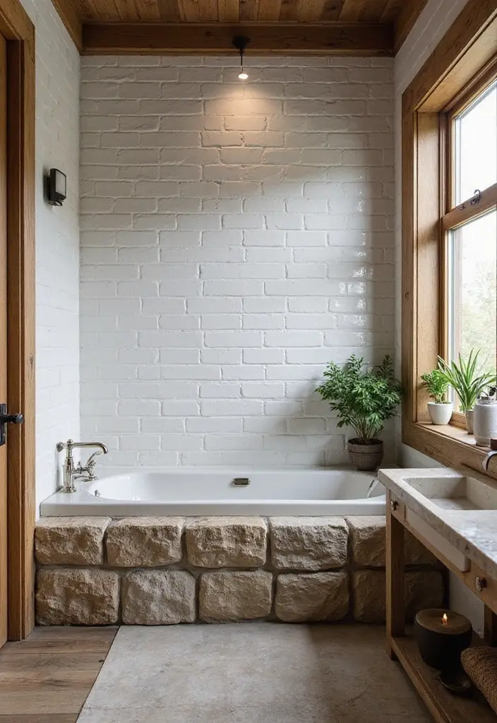 27 Subway Tile Bathroom Wall Designs That Never Go Out of Style - 18. Subway Tiles with Rustic Elements