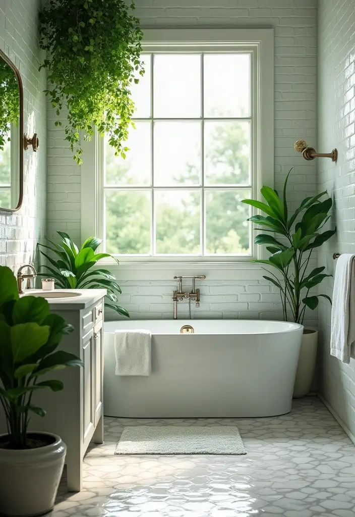 27 Subway Tile Bathroom Wall Designs That Never Go Out of Style - 26. Subway Tiles with Greenery