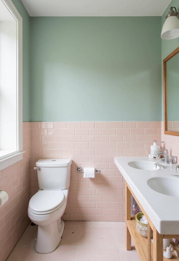 27 Subway Tile Bathroom Wall Designs That Never Go Out of Style - 5. Muted Pastel Subway Tiles