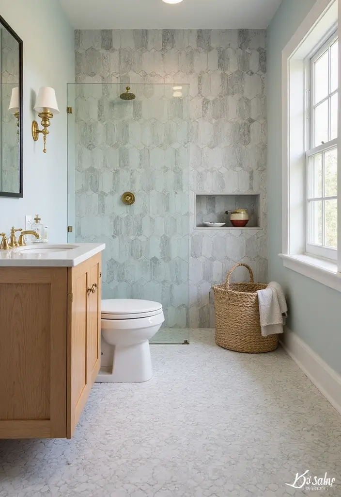 27 Wet Room Bathroom Small Layout Ideas That Work - 11. Unique Tile Patterns