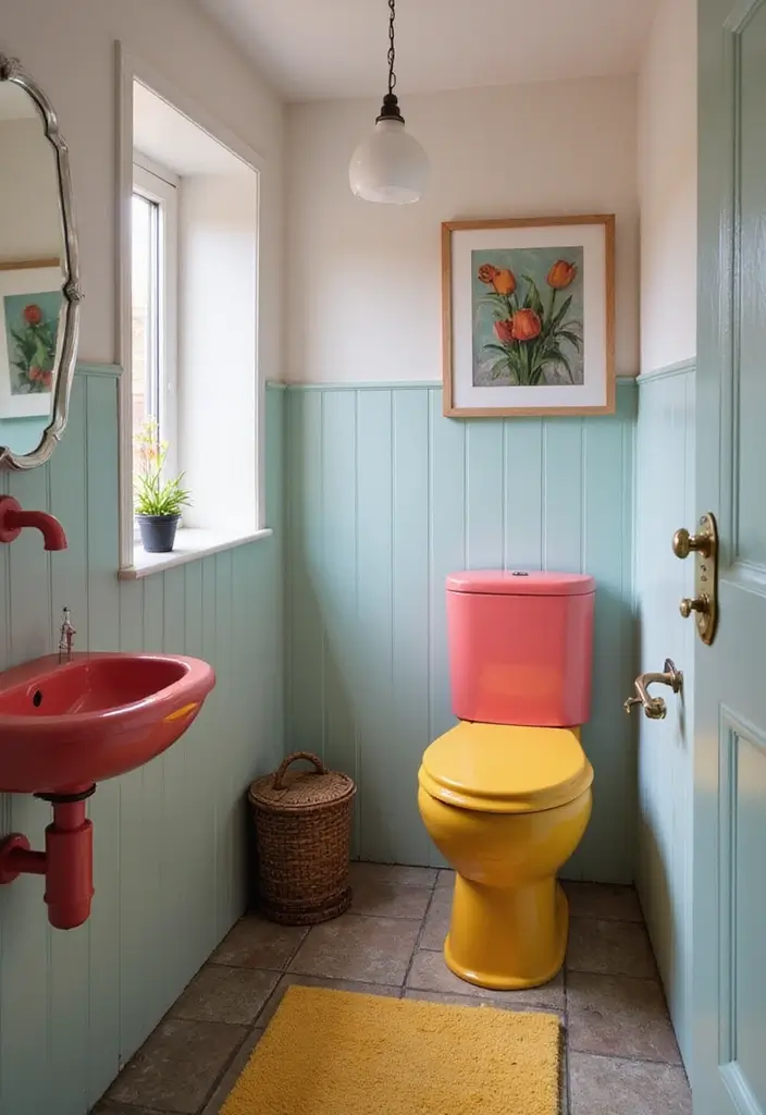 27 Wet Room Bathroom Small Layout Ideas That Work - 17. Colorful Sanitaryware