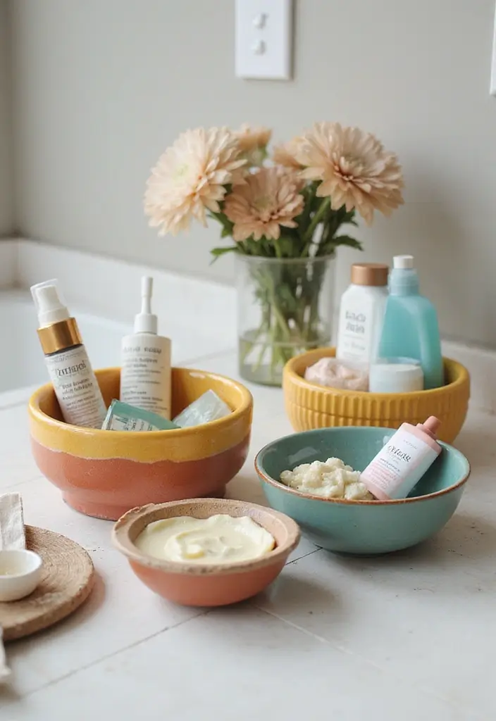 28 Bathroom Caddy Ideas That Organize With Style - 11. Ceramic Bowls: Stylish and Functional