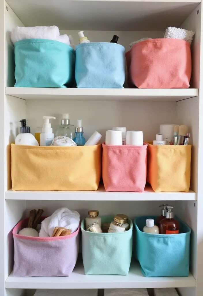28 Bathroom Caddy Ideas That Organize With Style - 14. Fabric Bins: Soft and Simple
