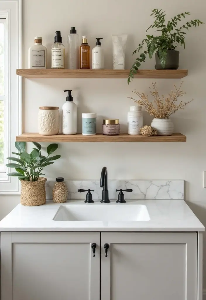 28 Bathroom Caddy Ideas That Organize With Style - 18. Open Shelving: Display Your Essentials