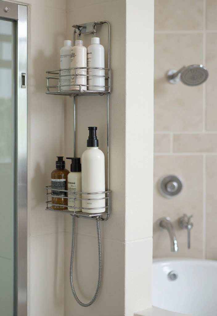 28 Bathroom Caddy Ideas That Organize With Style - 20. Chic Shower Caddies: Functional and Stylish
