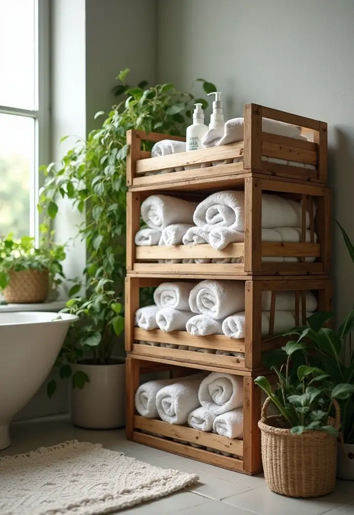 28 Bathroom Caddy Ideas That Organize With Style - 4. Wooden Crates: Rustic Charm Meets Functionality