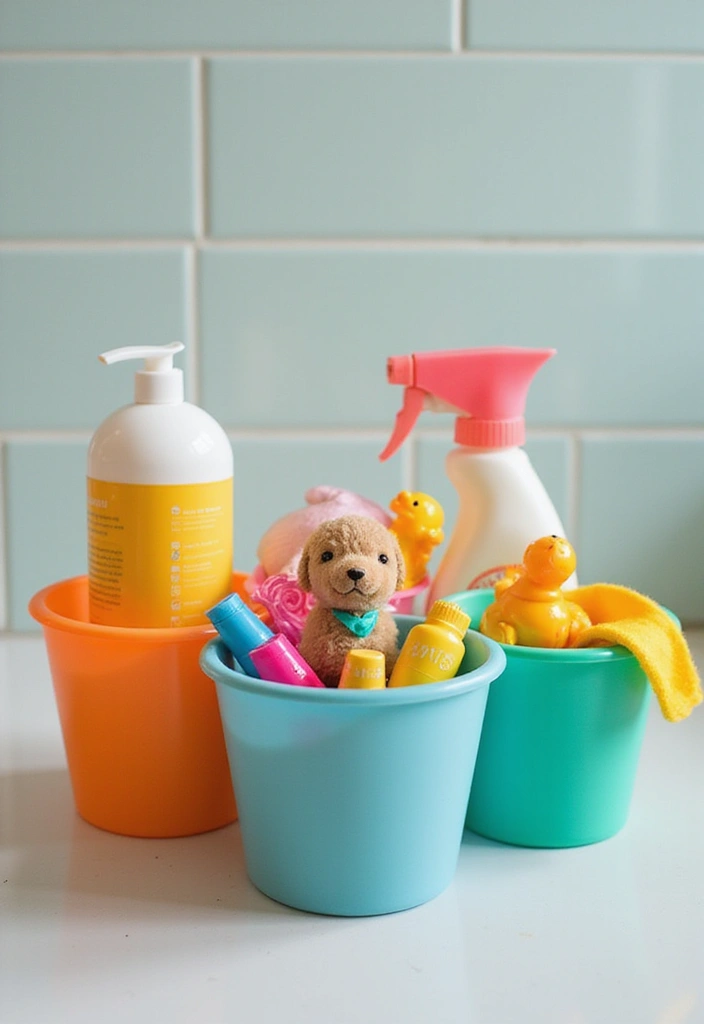 28 Bathroom Caddy Ideas That Organize With Style - 5. Colorful Plastic Caddies: Fun and Functional