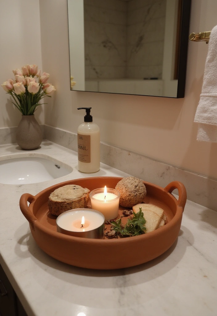 28 Bathroom Caddy Ideas That Organize With Style - 6. Terracotta Trays: Earthy and Inviting
