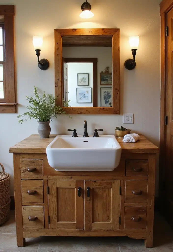 28 Bathroom Country Style Ideas Full of Rustic Charm - 1. Reclaimed Wood Vanity