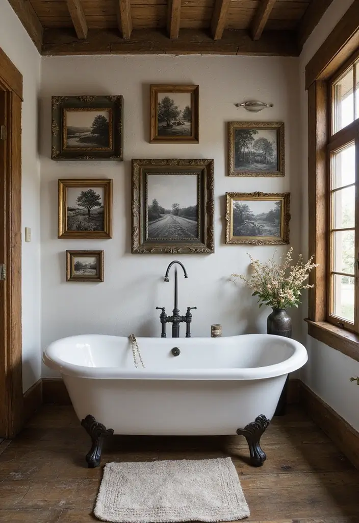 28 Bathroom Country Style Ideas Full of Rustic Charm - 11. Rustic Wall Art
