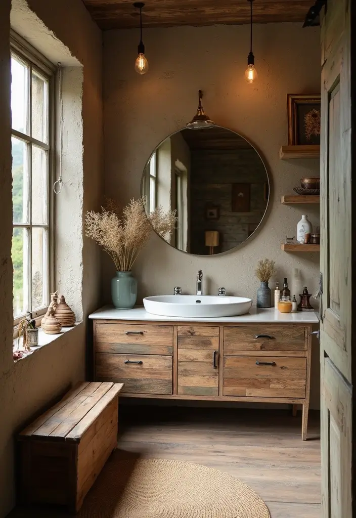 28 Bathroom Country Style Ideas Full of Rustic Charm - 13. Distressed Wood Accents