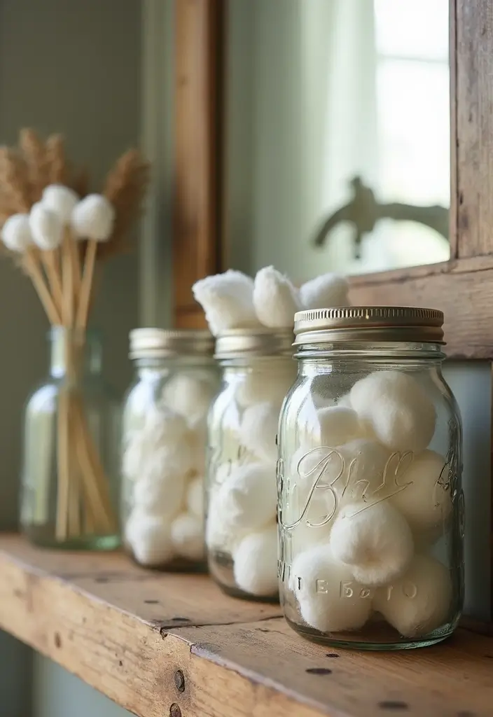 28 Bathroom Country Style Ideas Full of Rustic Charm - 16. Mason Jar Storage