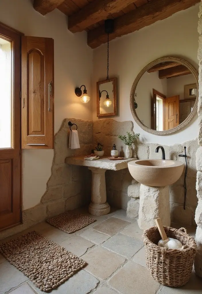 28 Bathroom Country Style Ideas Full of Rustic Charm - 17. Natural Stone Accents