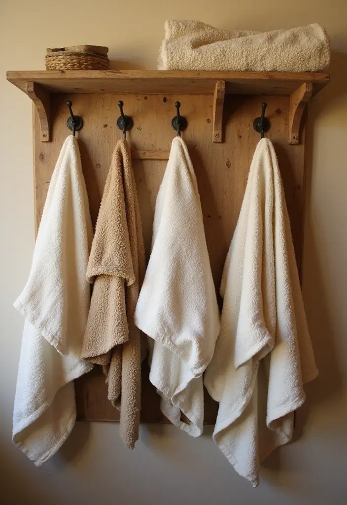 28 Bathroom Country Style Ideas Full of Rustic Charm - 22. Rustic Racks and Hooks