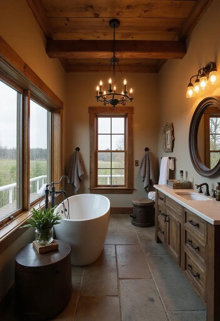 28 Bathroom Country Style Ideas Full of Rustic Charm - 3. Farmhouse Lighting Fixtures