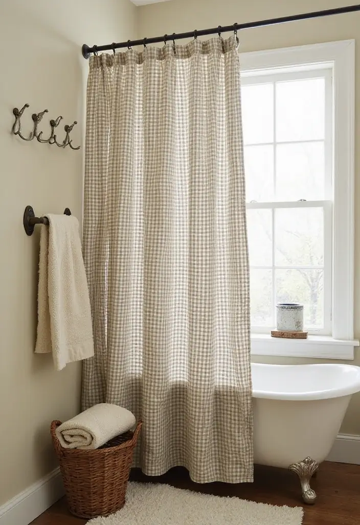 28 Bathroom Country Style Ideas Full of Rustic Charm - 9. Farmhouse Shower Curtain