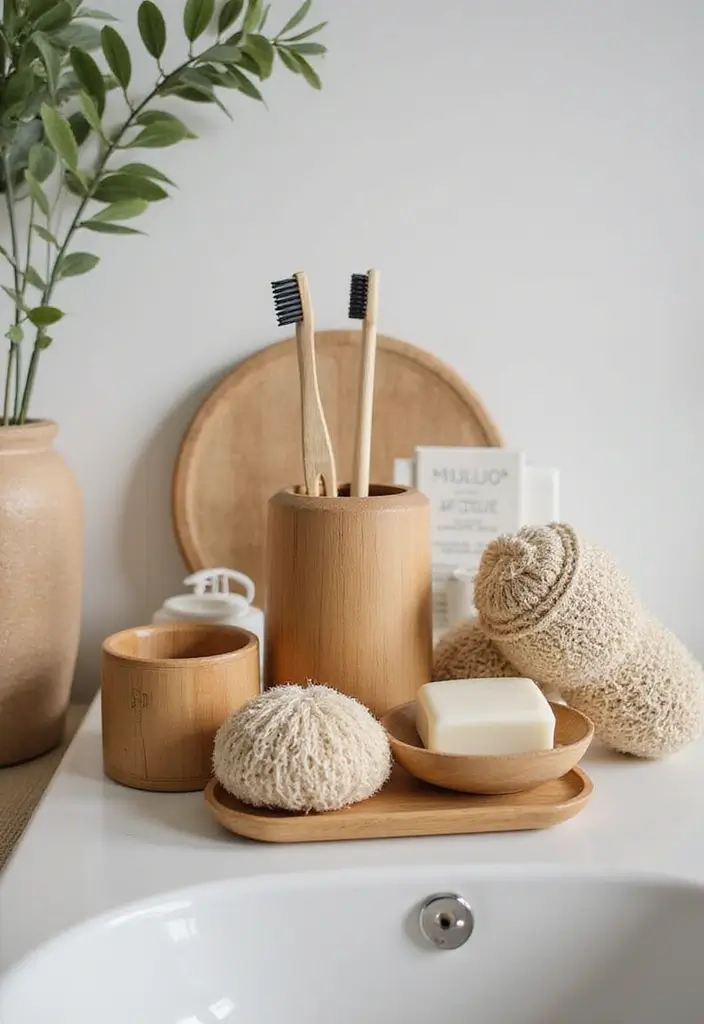 28 Bathroom Ideas Green and Serene for a Natural Vibe - 11. Eco-Friendly Bath Accessories