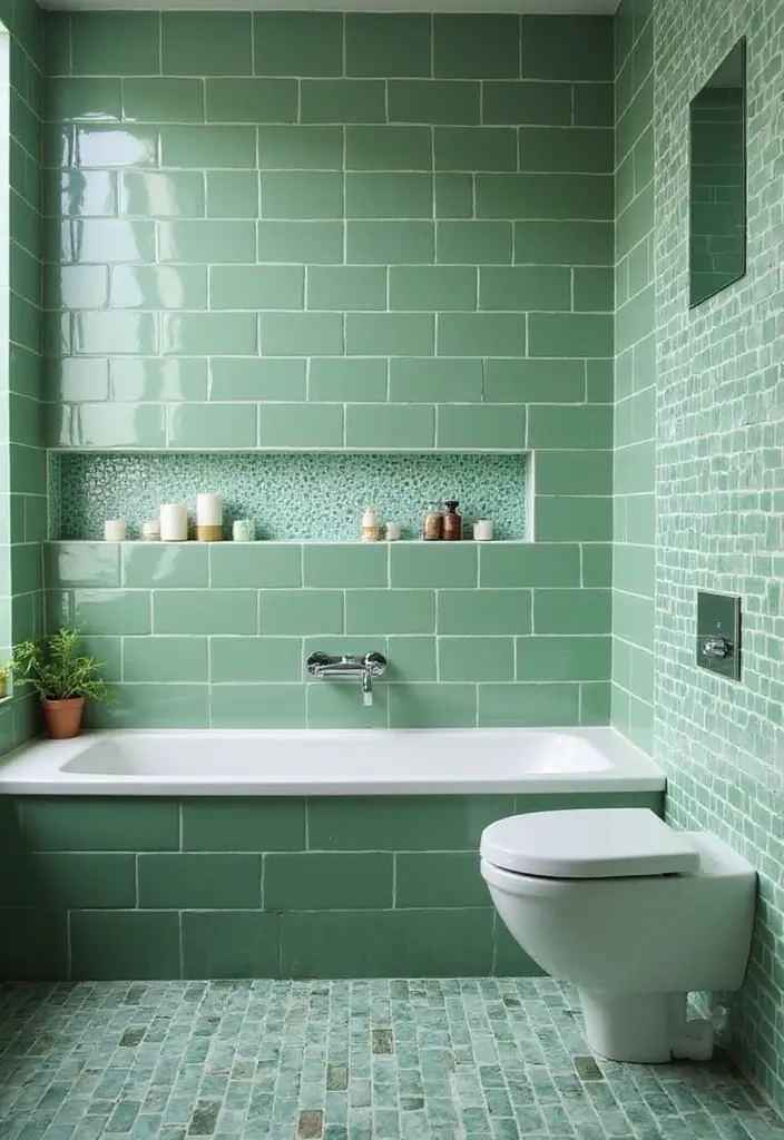 28 Bathroom Ideas Green and Serene for a Natural Vibe - 12. Green Tiles for Spa-Like Vibes
