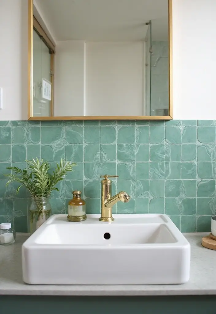 28 Bathroom Ideas Green and Serene for a Natural Vibe - 15. Creative Backsplash Ideas