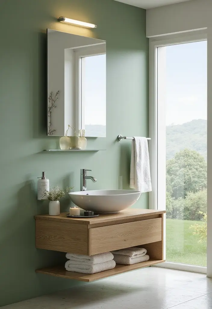 28 Bathroom Ideas Green and Serene for a Natural Vibe - 17. Floating Vanities