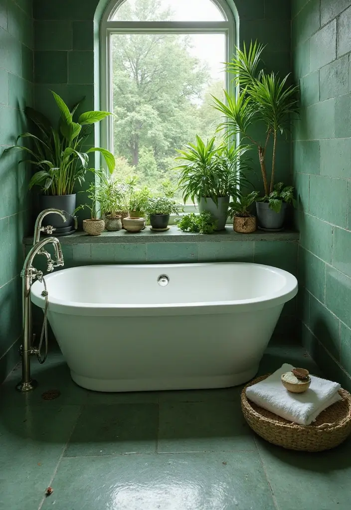 28 Bathroom Ideas Green and Serene for a Natural Vibe - 18. Green Accented Bathtubs