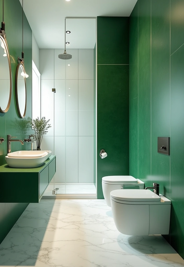 28 Bathroom Ideas Green and Serene for a Natural Vibe - 25. Green and White Contrast