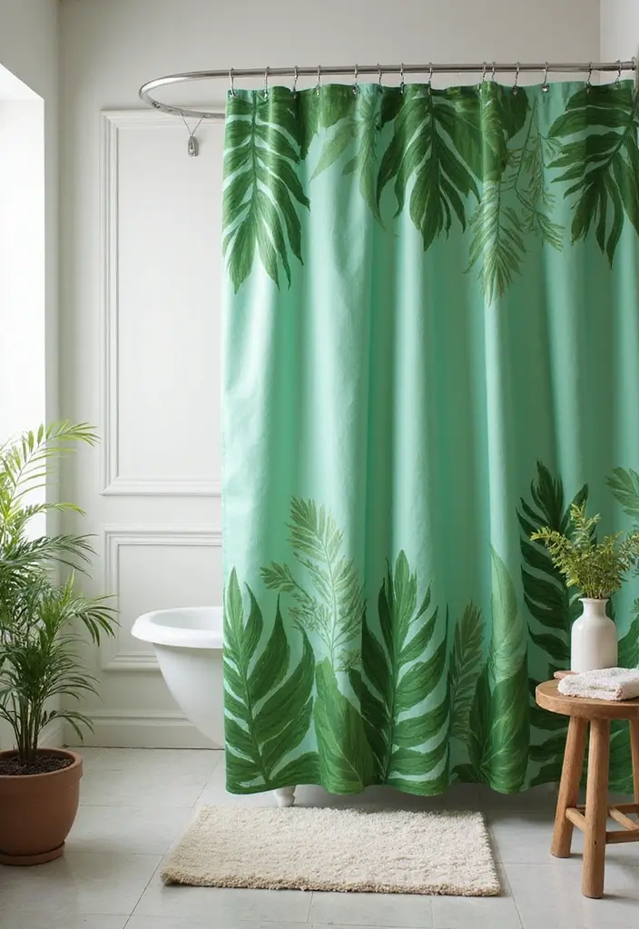 28 Bathroom Ideas Green and Serene for a Natural Vibe - 5. Eco-Friendly Shower Curtains