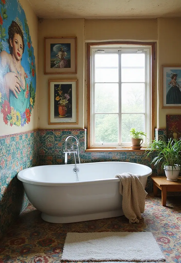 28 Bathroom With Bathtub Ideas That Feel Relaxing - 10. Artistic Flair