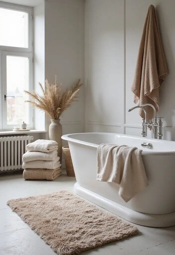 28 Bathroom With Bathtub Ideas That Feel Relaxing - 14. Soft Textiles