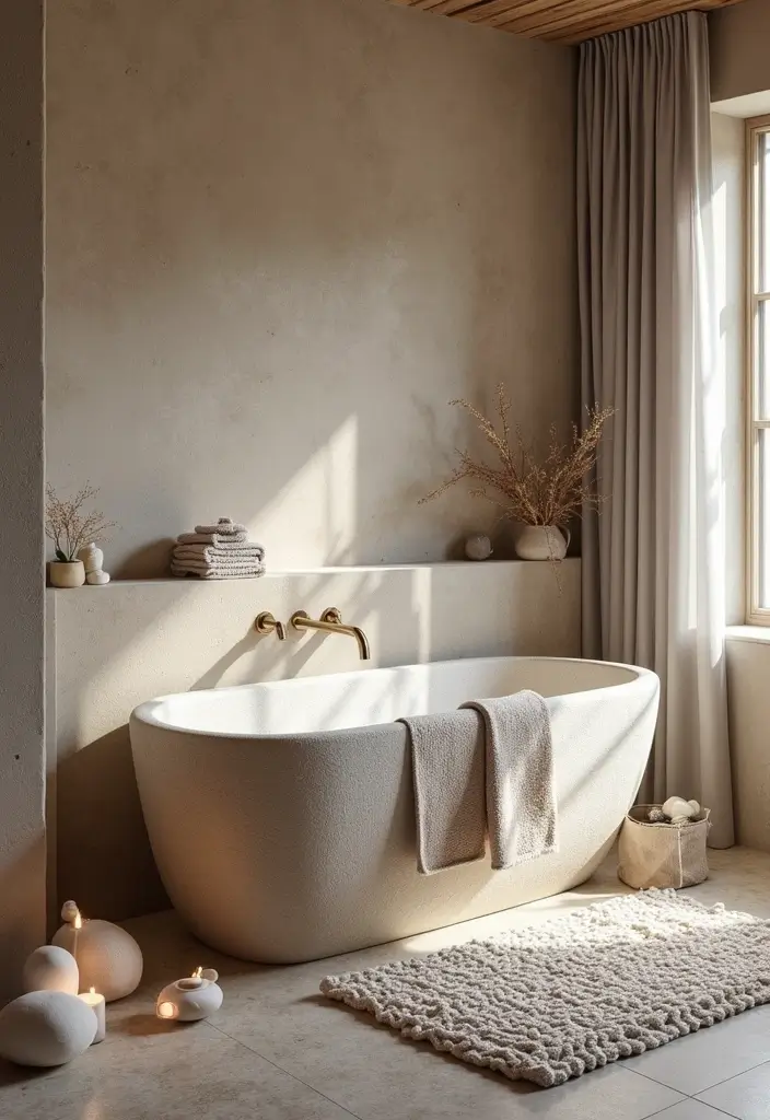 28 Bathroom With Bathtub Ideas That Feel Relaxing - 7. Textured Retreat